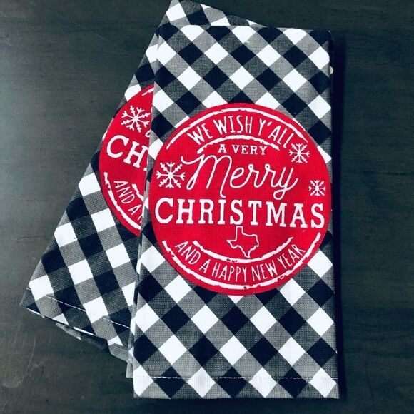 Farmhouse Texas Christmas Holiday Plaid Dish Towels Set - Picture 1 of 2